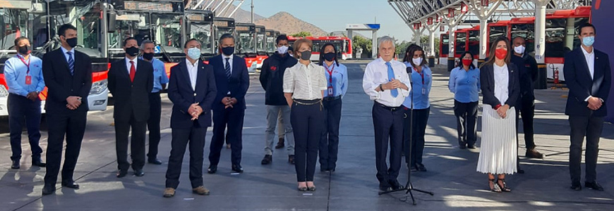 Presidente Piñera da inicio al electroterminal El Conquistador, el mayor de su tipo en el país y que abastecerá a buses Red en la Región Metropolitana